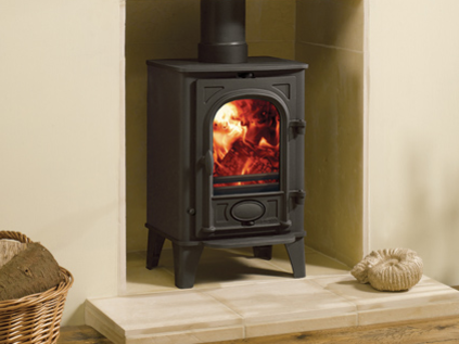 Stockton 4 - multi-fuel (with external riddling) cleanburn airwash flat top maximum heat output - 4kW no room vent required boiler option top or rear flue outlets choice of colour finishes stove size 572mm h x 389mm w x 338mm d - Prices from £729 inc