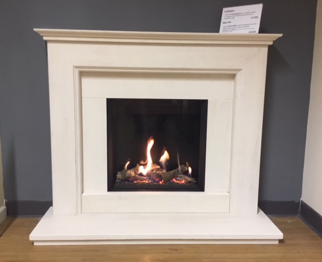 Riva 500HL balanced flue gas fire  - Prices from £2,365 inc VAT - Fireplace 48" Chamberlayne in limestone Prices from £1090 inc VAT