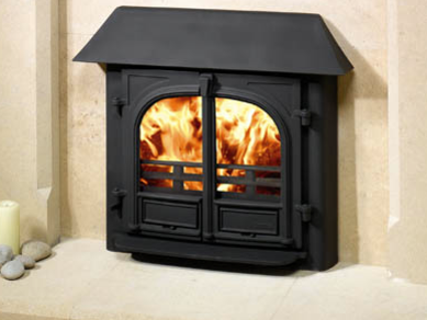Stockton 8 Inset Convector Multi-fuel Fire - Up to 8kW heat output cleanburn system airwash system Convection system External riddling  flat top and low canopy versions Choice of colour finishes Top flue outlet fits opening 550mm w x 550mm h x 350mm d - Prices from £1,449 inc